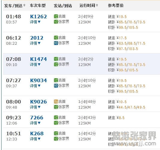 鳳凰古鎮(zhèn)到吉首轉(zhuǎn)到張家界火車上午段時刻表